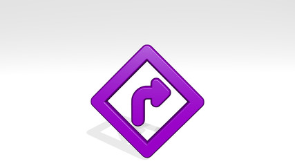 road sign turn right 1 alternate 3D icon casting shadow, 3D illustration for background and city