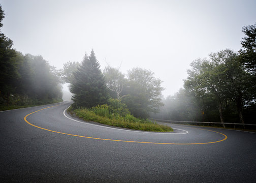 Hairpin Turn On Foggy Mountain Road