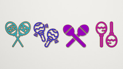 MARACAS 4 icons set, 3D illustration for mexican and background