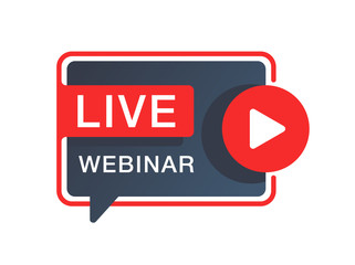 Live webinar button or banner element - catchy dialog message box with Play button and text - isolated template