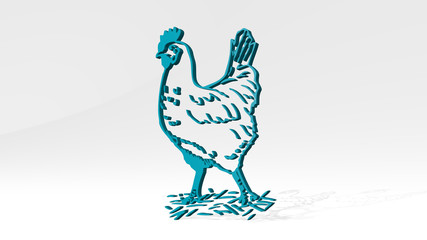 CHICKEN 3D icon casting shadow, 3D illustration for background and food