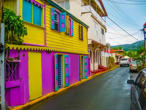 Street landscape of the city Road Town in Tortola in the Caribbean Sea