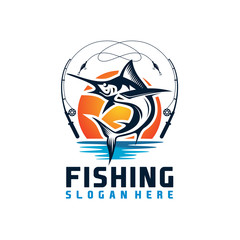 Fishing logo design template illustration . Sport fishing Logo, Vintage Bass Fishing Emblems and Labels. Vector Illustration. 