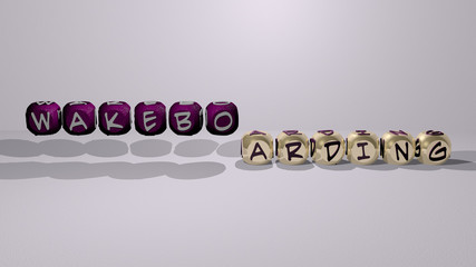 wakeboarding dancing cubic letters, 3D illustration for lake and active
