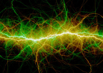 Yellow and green neon plasma lightning