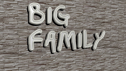 BIG FAMILY text on textured wall, 3D illustration for background and beautiful