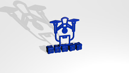 drone 3D icon object on text of cubic letters, 3D illustration for aerial and view