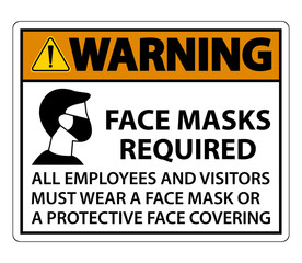 Warning Face Masks Required Sign on white background