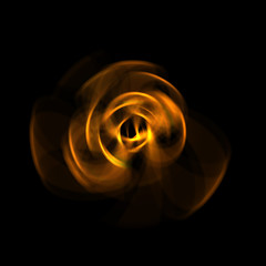 Spinning rays of light isolated on black background. Graphic 2D illustration of glowing colorful light particles in circular motion.