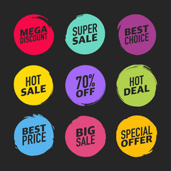 Set circles textured hand drawn abstract of different color isolated on white background. Vector