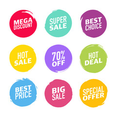 Set circles textured hand drawn abstract of different color isolated on white background. Vector