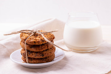 homemade oatmeal cookies on rustic background