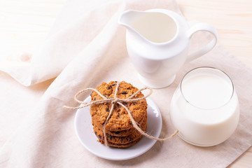 homemade oatmeal cookies on rustic background