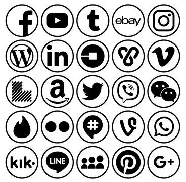 Collection Of Popular Black Round Social Media Icons