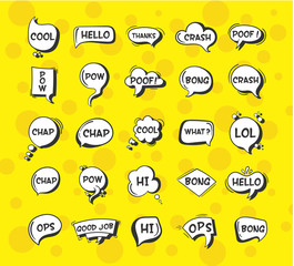 Speech bubbles sketch
Comic speech bubbles set.
Vector illustration of chat word bubbles, hand drawn cloud, banner in comic style isolated on background. Abstract concept graphic element of chat text