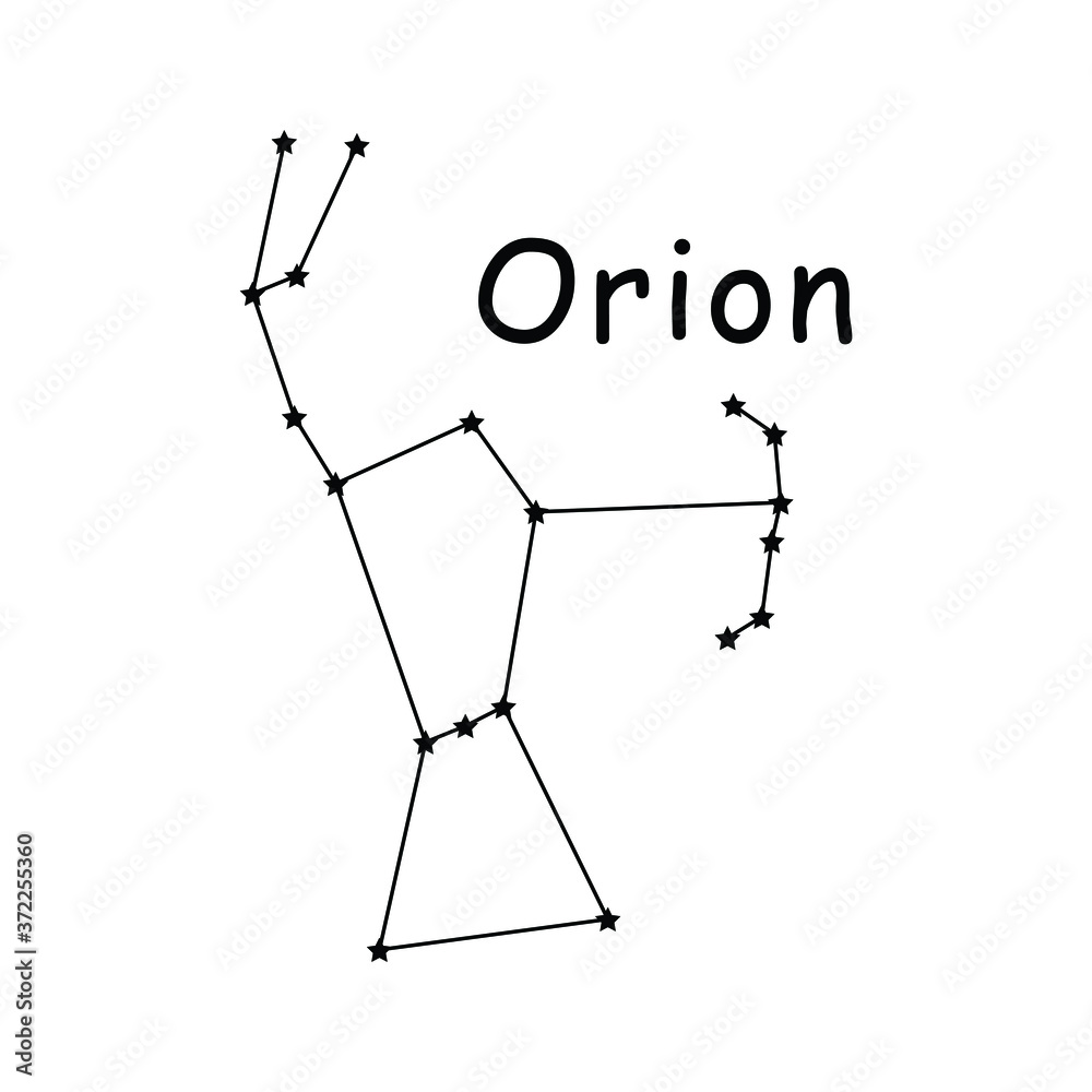 Wall mural orion constellation stars vector icon pictogram with description text. artwork depicting the orion c