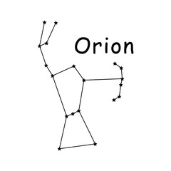 Orion Constellation Stars Vector Icon Pictogram with Description Text. Artwork Depicting the Orion Constellation Greek Mythology. - obrazy, fototapety, plakaty