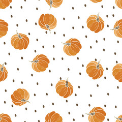 Pumpkin seamless background. Pumpkin background. Harvest Festival or Thanksgiving Day.
Halloween. Template for printing. Vector image of pumpkin