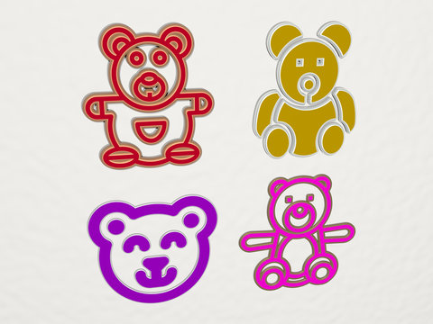 TEDDY BEAR 4 icons set, 3D illustration