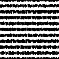 Obraz premium Grunge lines vector seamless pattern. Horizontal lines with vertical brush strokes, straight stripes or dashes. Black ink striped hand drawn background. Geometric ornament with brushstrokes.