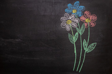 Drawing of a bouquet of flowers on a chalk Board