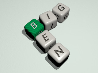 big ben crossword by cubic dice letters, 3D illustration for background and beautiful