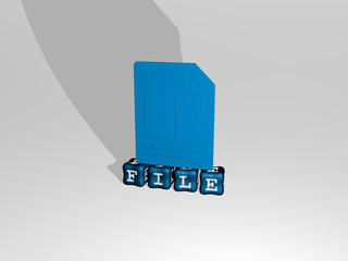 FILE 3D icon on cubic text, 3D illustration for background and business