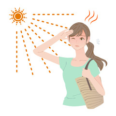 炎天下の中外出する女性
