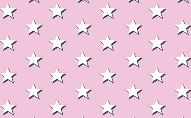 White star pattern on pink background.  Pink star wrapping paper pattern. 