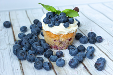 Muffins on a wooden table