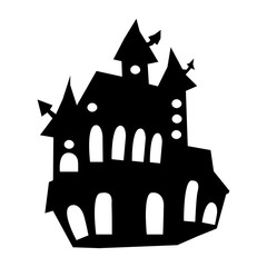 Silhouettes of houses in gothic style isolated on white background, stock vector illustration for design and decor. Halloween, sticker, template. Coloring Book