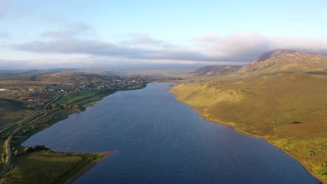 Aerial view of Lough Finn Lake near Finntown in Co Donegal