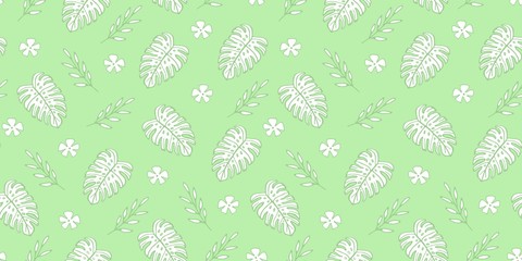 Monstera pattern Seamless Monstera wallpaper. Exotic texture with greenery Monstera Leaves Background.Trendy seamless tropical pattern.Can use for print, template, fabric, presentation, textile,banner