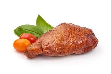 Smoked Chicken thigh, isolated on white background