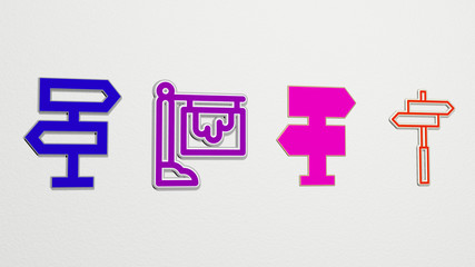 DIRECTION SIGN 4 icons set, 3D illustration