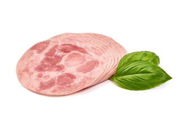 Boiled ham sausage slices, isolated on white background © GSDesign