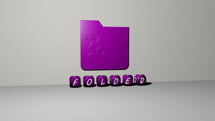 FOLDER 3D icon on the wall and text of cubic alphabets on the floor, 3D illustration for business and background