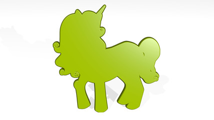 UNICORN 3D icon casting shadow, 3D illustration for cute and background