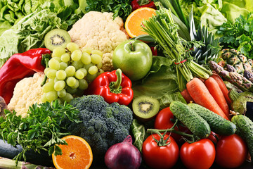 Fototapeta na wymiar Assorted raw organic vegetables and fruits