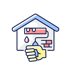 Home repairs RGB color icon. House renovation. Building redecoration. Residential property improvement. Handyman service for refurbishment. Contractor for remodeling. Isolated vector illustration
