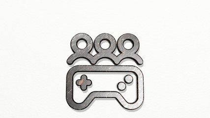 VIDEO GAME CONTROLLER TEAM 3D icon on the wall, 3D illustration for background and camera