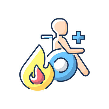 Burn center RGB color icon. Burn unit. Patient with burns treatment and recovery. Skin injury. Medical healthcare. Healing center. Hospital department. Isolated vector illustration