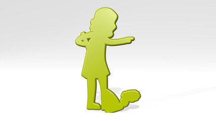 girl 3D icon casting shadow, 3D illustration for beautiful and background