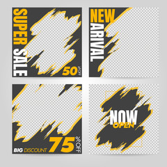 Modern Square Promotion Set of Social Media Template with Black Paint Brush