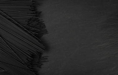 Raw Black Spaghetti, Dry Pasta with Cuttlefish Ink