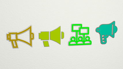 demostration 4 icons set, 3D illustration