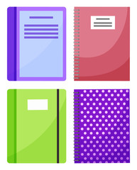 Books vector, notebook and textbook isolated printed material for school and education. Encyclopedia closeup, manual getting knowledge in university