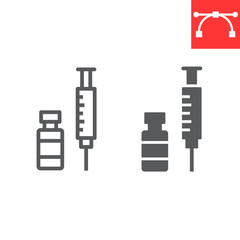 Covid-19 vaccine line and glyph icon, coronavirus and syringe, vaccination sign vector graphics, editable stroke linear icon, eps 10.