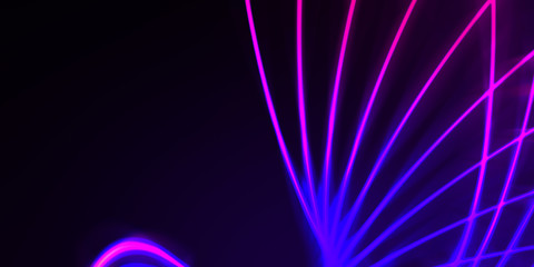 Neon colorful abstract design of light waves. Digital background with neon light glowing effect. Bright rays wallpaper.