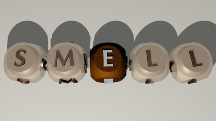 smell text by cubic dice letters, 3D illustration for background and bad